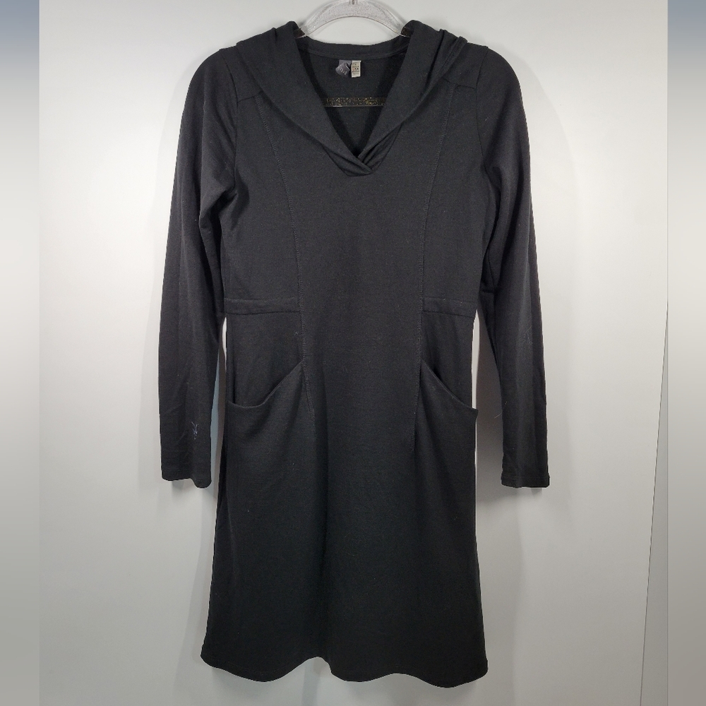 IBEX Black 100% Zque Merino Wool Jersey Knit Long Sleeve Dress Size Small